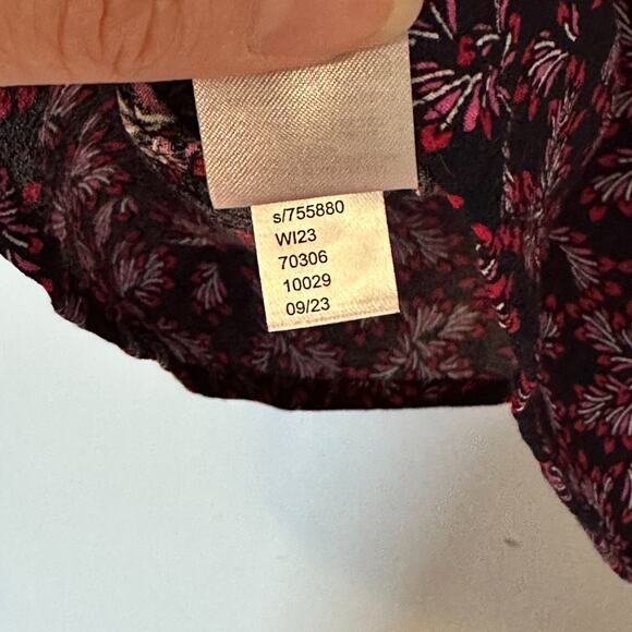 Loft Blouse Womens XL Heart Bouquet Ruffle V-Neck Floral Navy Blue Puff Relaxed - Picture 8 of 11